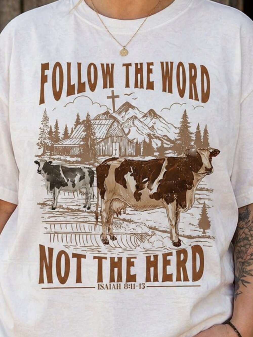 NWT! Mens Womens XXL White Cotton Christian T-Shirt Follow The Word Not The Herd - Picture 2 of 2